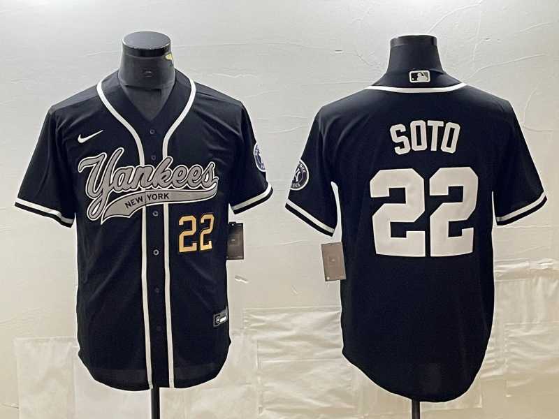 Mens New York Yankees #22 Juan Soto Number Black With Patch Cool Base Stitched Baseball Jersey